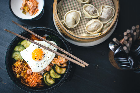 Korean Bibimbap and Dumplings photo