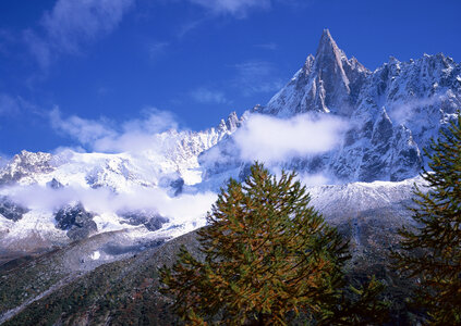 Mountain landscape with snow and clear blue sky photo