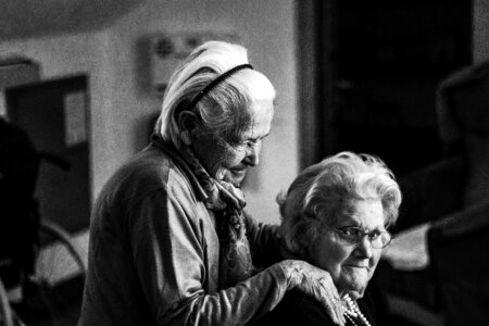 Black & White Photo of Two Old Woman photo