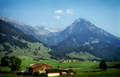 Scenic mountains fields photo