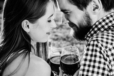 Woman & Man Drinking Red Wine photo