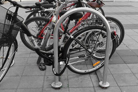 Bicycle parking lot urban area photo