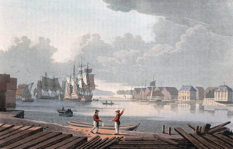 Cityscape and port of Christiania in 1800 photo