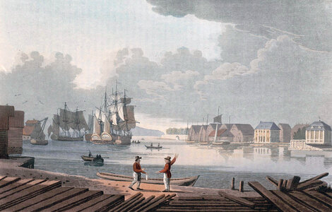 Cityscape and port of Christiania in 1800
