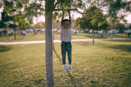 Little Boy Hanging on a Tree photo