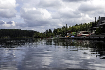 Shoreline, clouds, landscape, and forest at Algonquin Provincial Park, Ontario photo