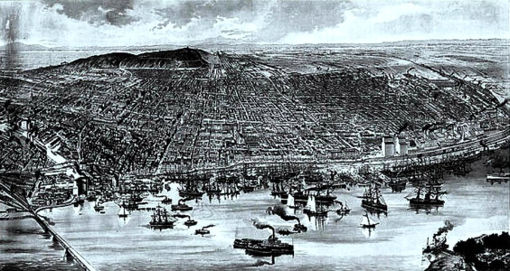 Montreal Harbour in 1889 in Quebec, Canada photo