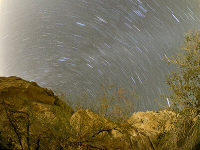 Star Trails over Box Canyon in Calfornia photo