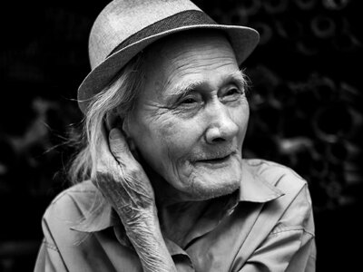 Black black and white elderly photo