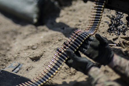 Machine-gun belt with cartridges photo