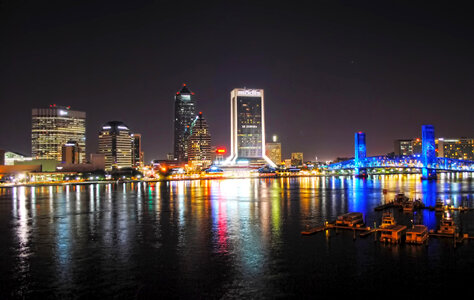 Skyline of Jacksonville, Florida at night photo