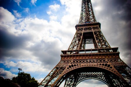 Eiffel Tower France Paris Perspective Clouds photo