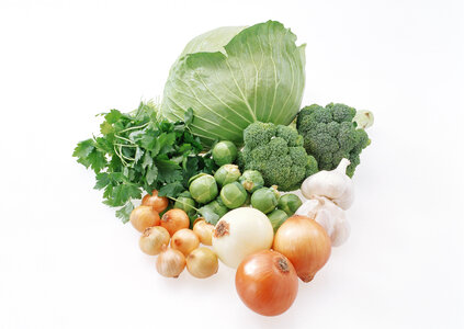 fresh vegetables pok choym leeks, onion, broccoli and garllic photo