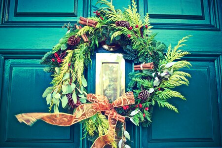 Christmas Wreath Hanging on Door photo