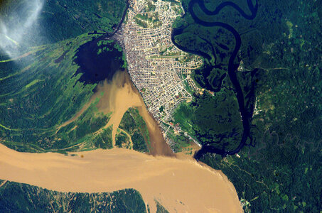 NASA Satellite Image of Iquitos within the Amazon Rain Forest in Peru photo