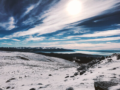 Snow covered Mountaintop Landscape and sky
