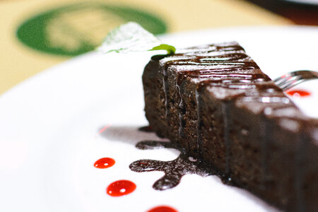 Chocolate cake in a restaurant photo