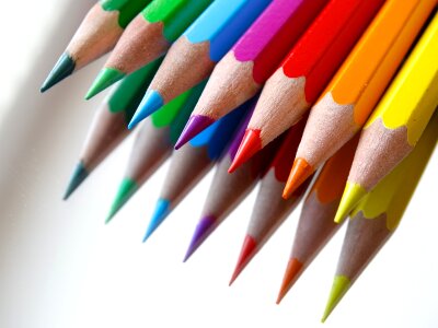 Colouring crayon pencils isolated on white background photo