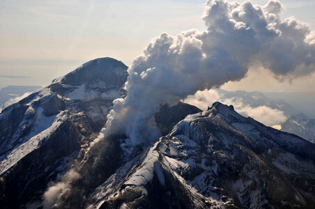Crater with steam of redoubt Volcano in Lake Clark National Park, Alaska