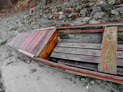 Abandoned boat riverbank
