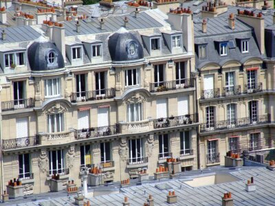 Facade of a traditional building in downtown Paris, France photo