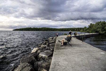 People sitting on the Pier at Peninsula State Park, Wisconsin photo