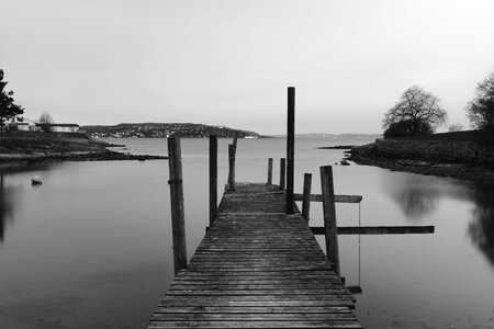 Dock water black and white photo