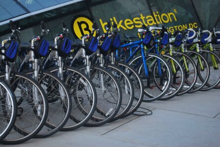 Parked cycle blue bike photo