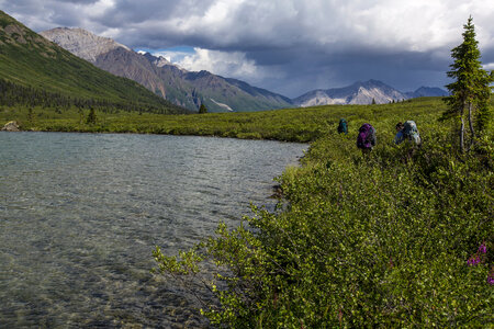 Backpacker along Lake