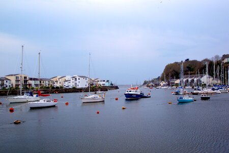 Porthmadog harbour with moored boats photo