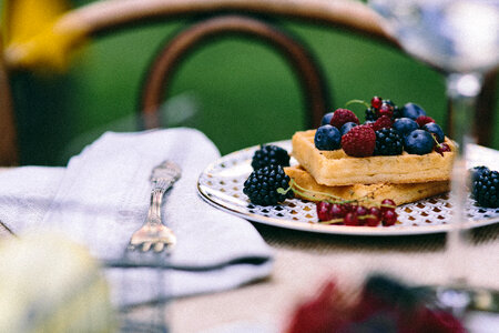 Sweet Breakfast, Belgian Waffles with Fresh Fruits photo