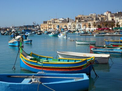 Fishing boats colorful idyllic photo