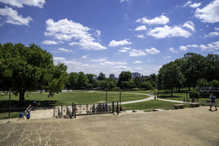 Bicentennial Park under blue skies and clouds in Nashville