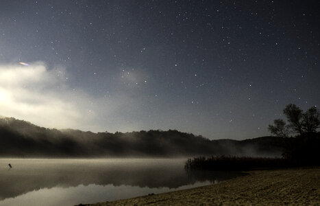 Stars, fog, and Lake at Governor Dodge State Park, Wisconsin photo