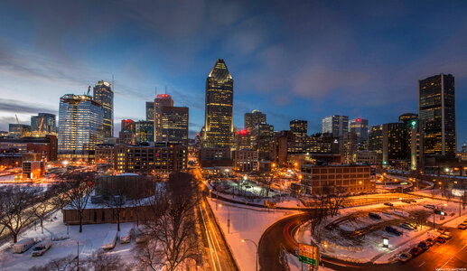 Night time Cityscape with lights in Montreal, Quebec, Canada