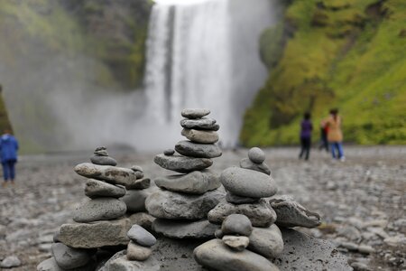 Stones marking the way waterfall iceland