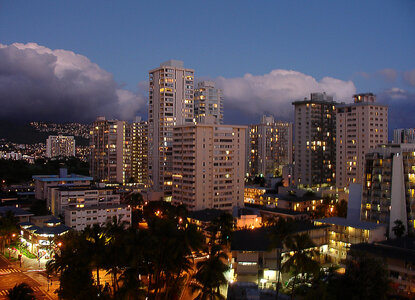 Night time towers in Honolulu, Hawaii photo