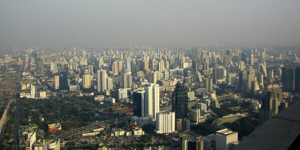 Cityscape of Bangkok under smog in Bangkok, Thailand