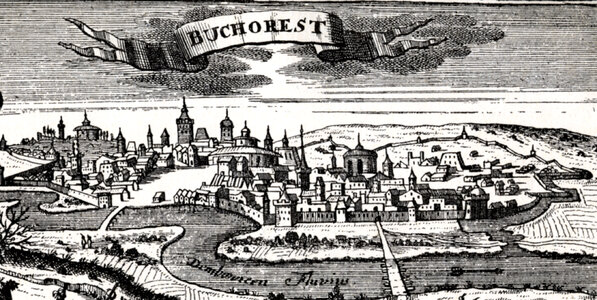 Early 18th century wood cutout of Bucharest, Romania photo