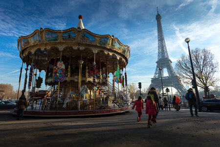 Carousel in Paris with Eiffel Tower in Background photo