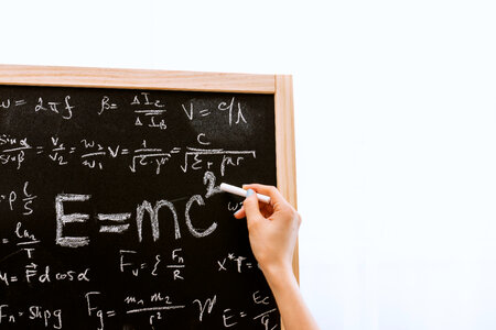 Writing the theory of relativity on the Chalkboard photo