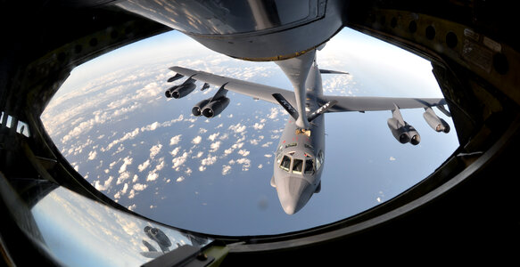 A B-52 takes fuel from a KC-135 Stratotanker photo