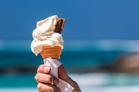 Hand holding ice cream cone photo