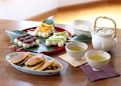 Japanese traditional green tea with dessert photo