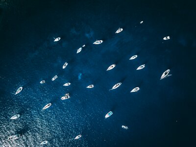 Aerial blue boats