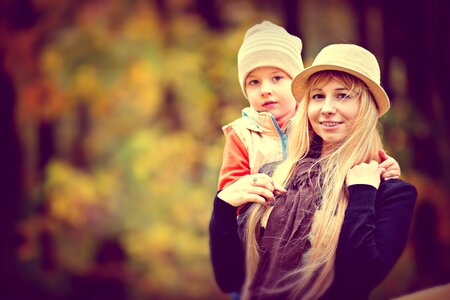 Mother with Son Autumn Portrait photo