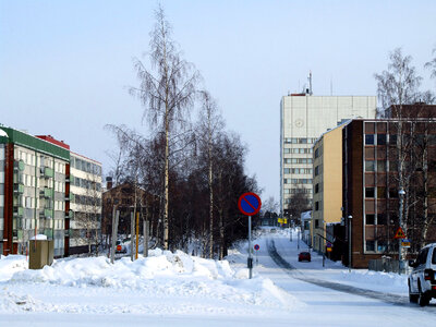 Meripuistokatu street with the Kemi City Hall in the background in Finland photo