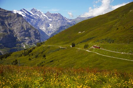 view of the alps surrounding mont blanc and chamonix