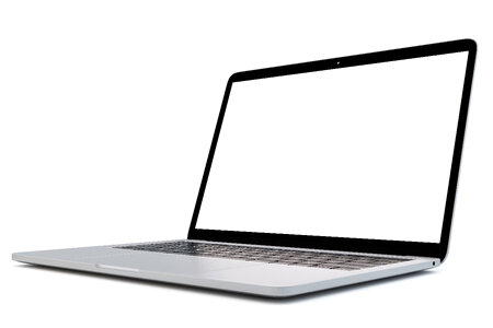 Laptop with blank screen on white background. Side view. 3D illustration. Isolated. Contains clipping path