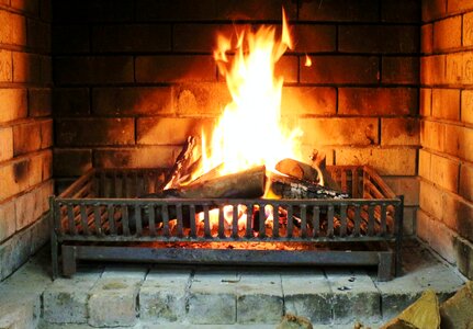 Warm log open fire